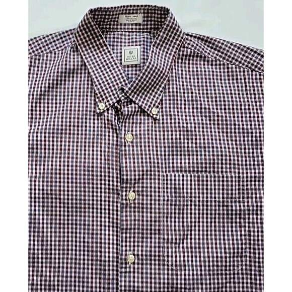 Peter Millar Dress Shirt Men’s XL Maroon Blue Plaid Check 100% Cotton Button Up - Picture 4 of 12